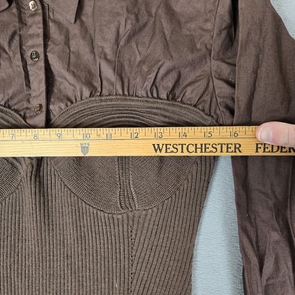 Staud Hazel Dress Womens Large Brown Sweater Knit Combo Long Sleeve Maxi Wool - Picture 7 of 8